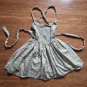 Mable Cotton Floral Smocked Mini Dress Cottagecore Tie Back Sundress Size S